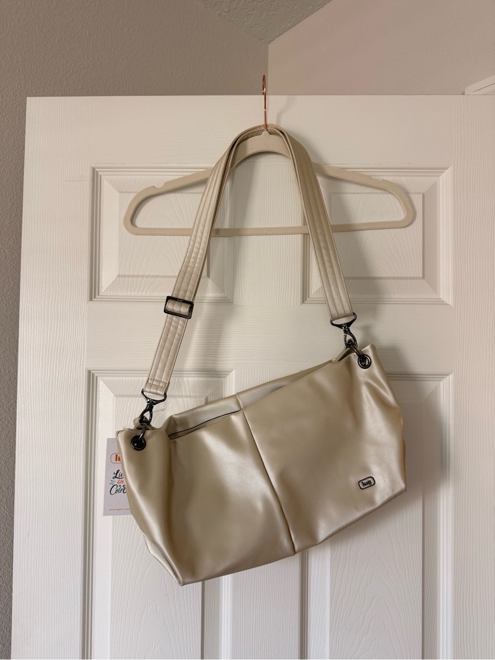 lug Beige Shoulder Bag with Adjustable Strap
